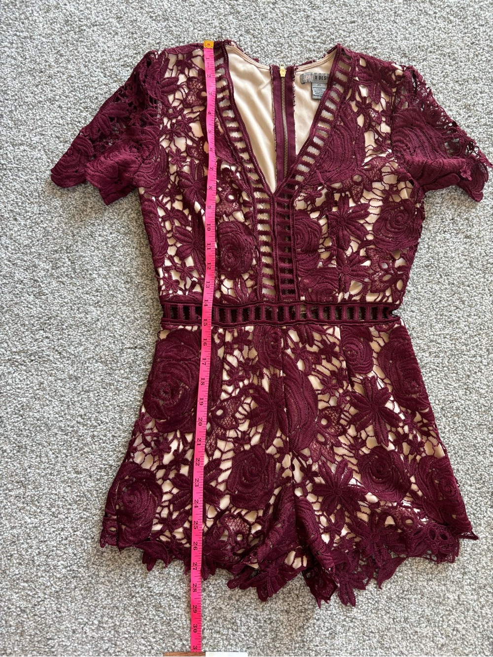 Love X Design Burgundy Floral Lace Romper XS Boho Crochet Cutout - Picture 14 of 15
